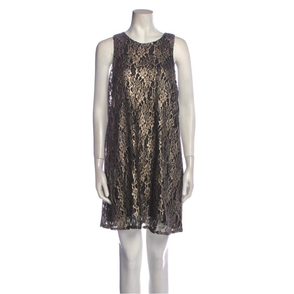 ASTR Scoop Neck Black and Gold Lace Mini Dress - Size M